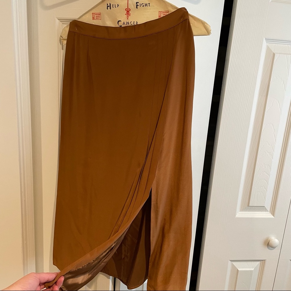 Bronze 100% Silk Vintage Pleated Slit Skirt. Fully Lined!